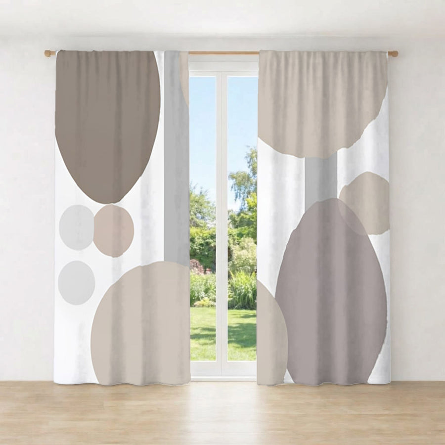 Gray Circle Minimalist Shapes Pattern Window Curtains