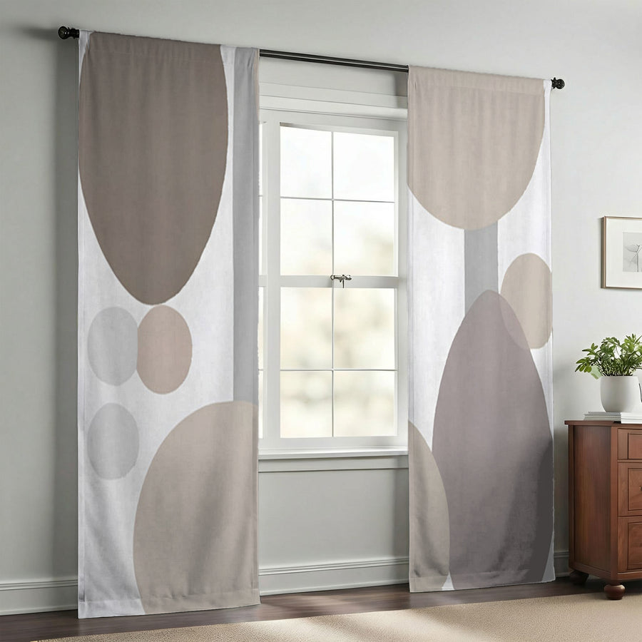 Gray Circle Minimalist Shapes Pattern Window Curtains