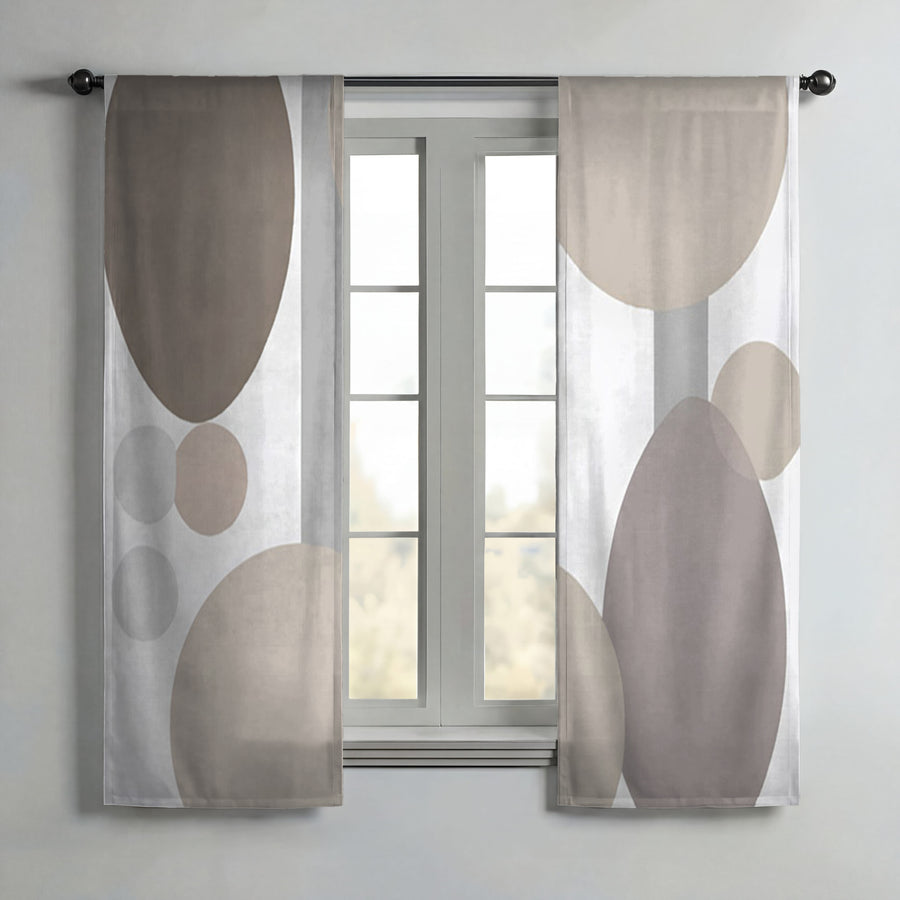 Gray Circle Minimalist Shapes Pattern Window Curtains