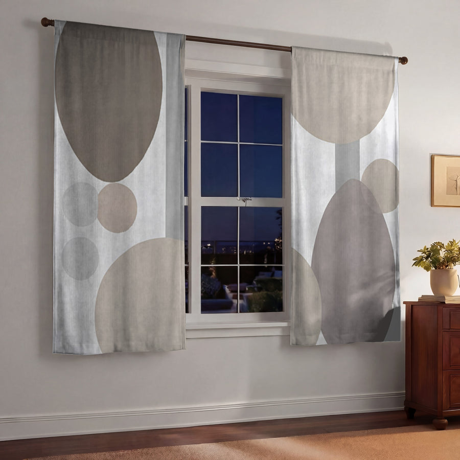Gray Circle Minimalist Shapes Pattern Window Curtains