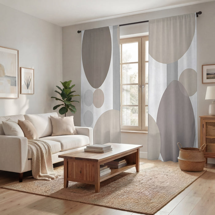 Gray Circle Minimalist Shapes Pattern Window Curtains