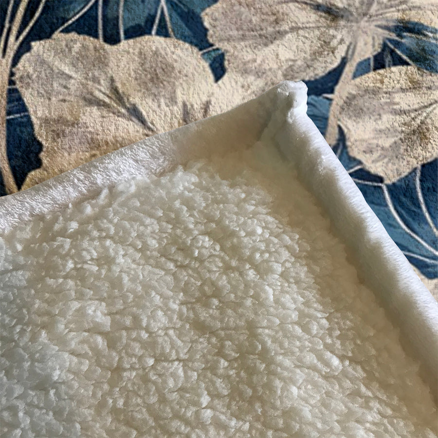 Blue Floral Botanical Pattern Fleece Sherpa Blanket