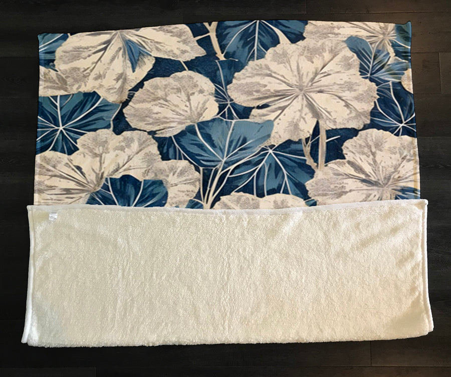 Blue Floral Botanical Pattern Fleece Sherpa Blanket