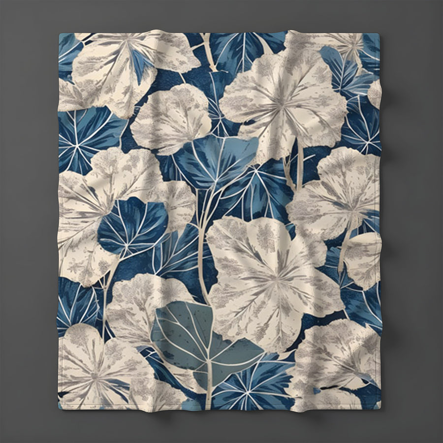 Blue Floral Botanical Pattern Fleece Sherpa Blanket