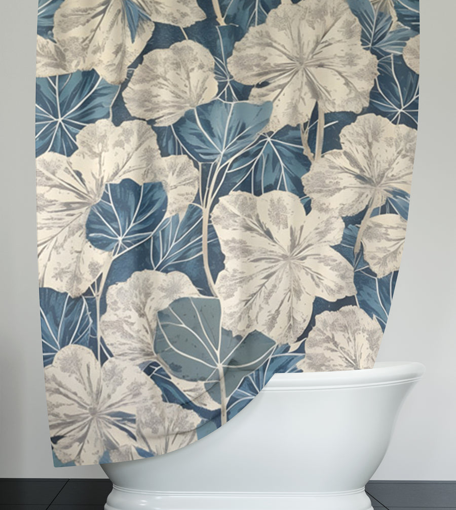 Blue Floral Botanical Pattern Shower Curtain