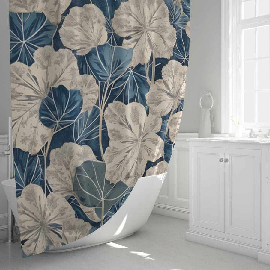 Blue Floral Botanical Pattern Shower Curtain