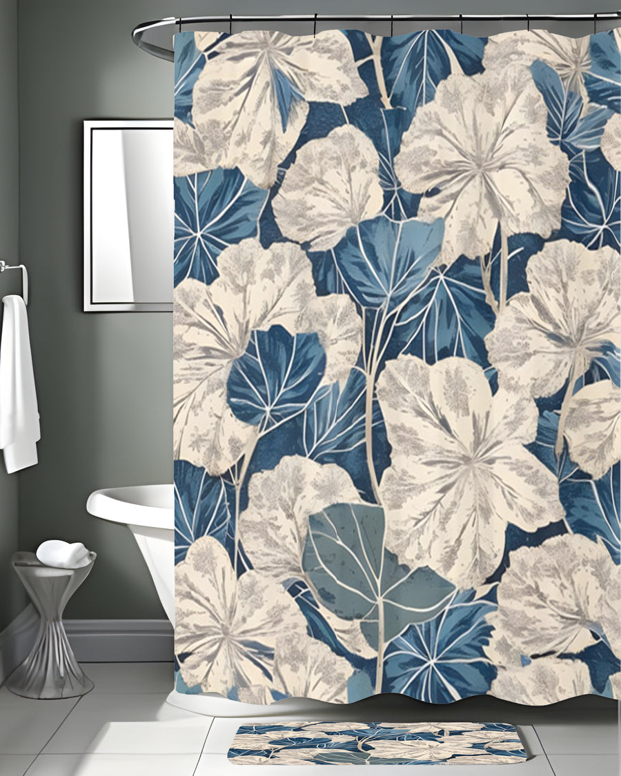 Blue Floral Botanical Pattern Shower Curtain