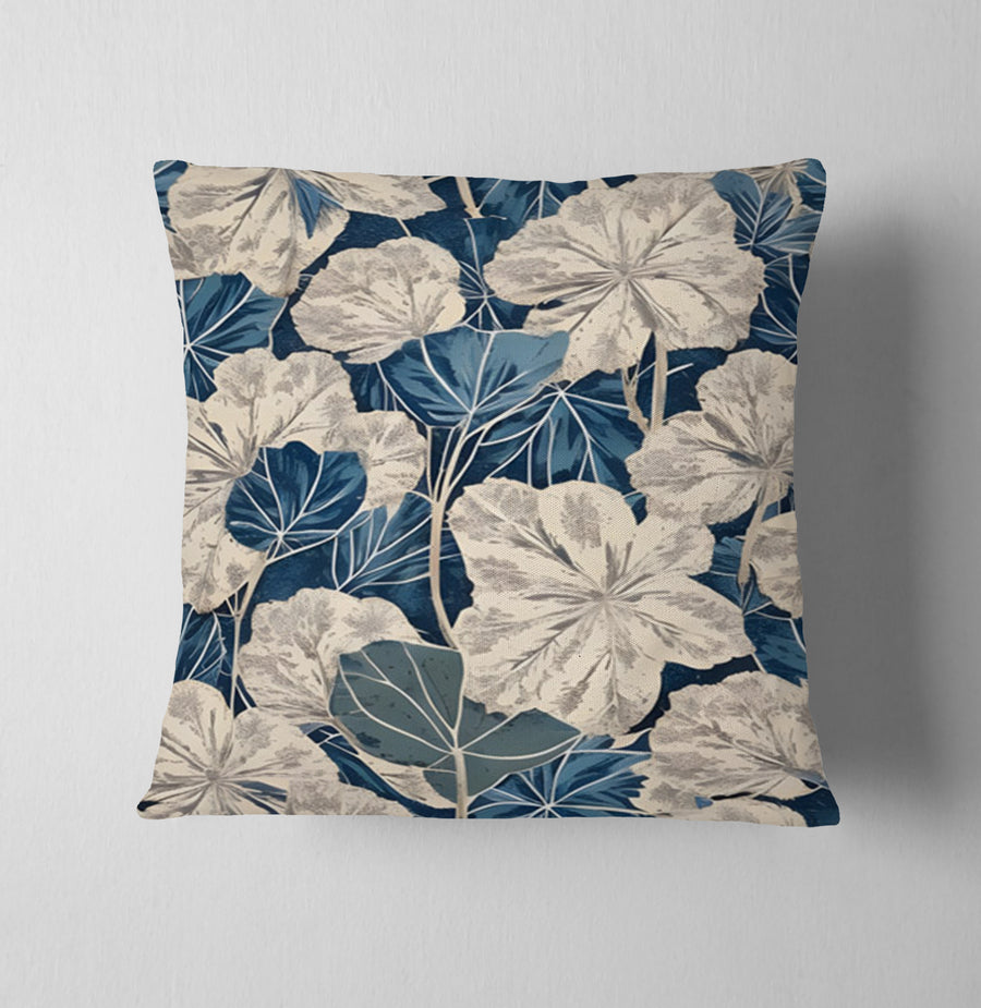 Blue Floral Botanical Pattern Throw Pillow Cover