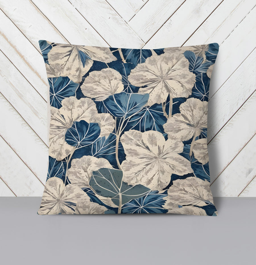Blue Floral Botanical Pattern Throw Pillow Cover