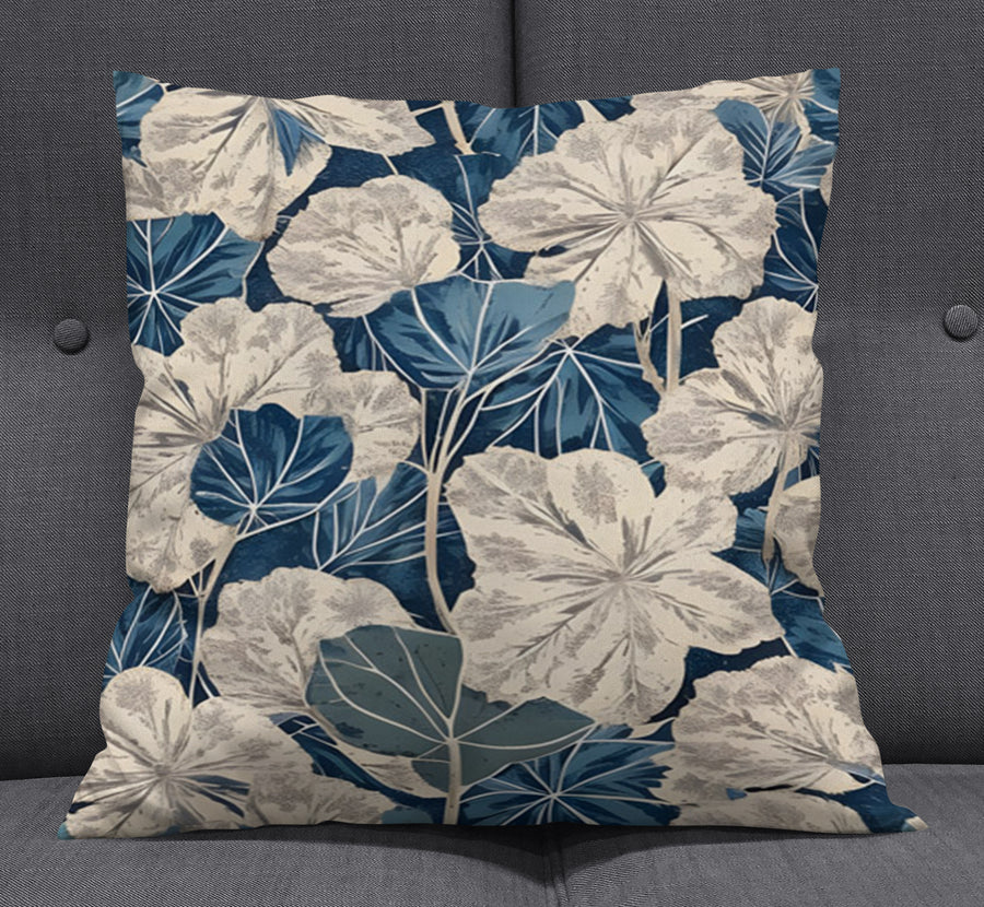 Blue Floral Botanical Pattern Throw Pillow Cover