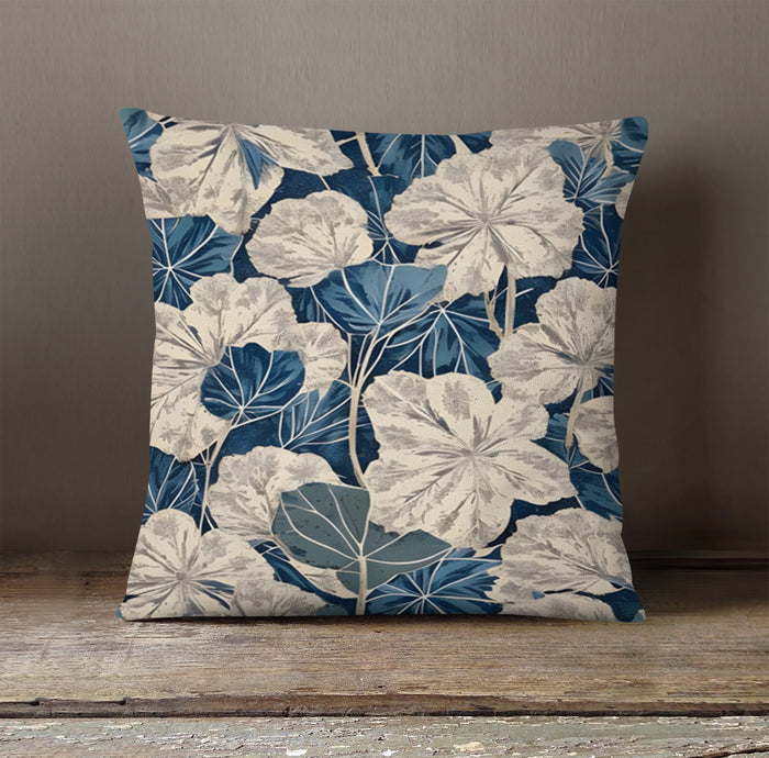 Blue Floral Botanical Pattern Throw Pillow Cover