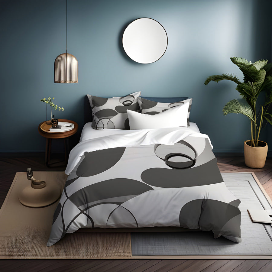 Gray Abstract Organic Line Pattern Duvet Cover