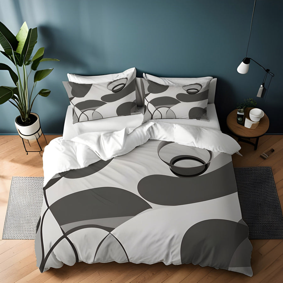 Gray Abstract Organic Line Pattern Duvet Cover