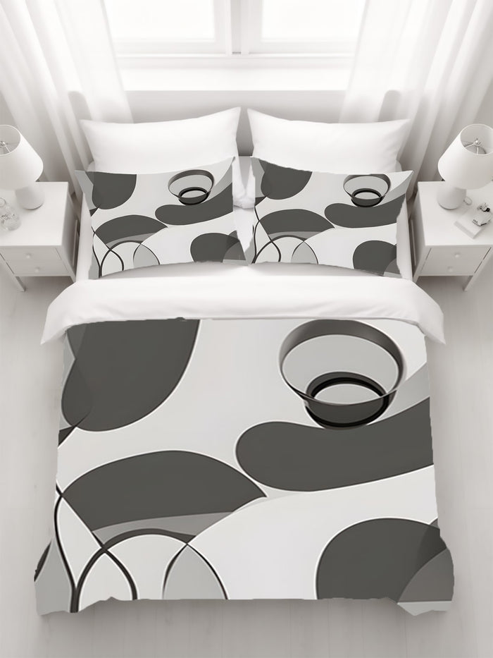 Gray Abstract Organic Line Pattern Duvet Cover