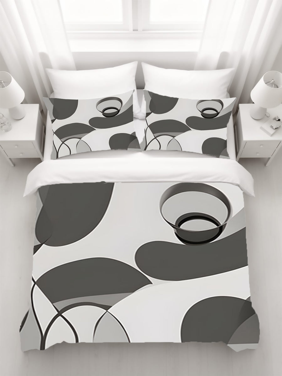 Gray Abstract Organic Line Pattern Duvet Cover