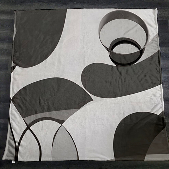 Gray Abstract Organic Line Pattern Fleece Sherpa Blanket