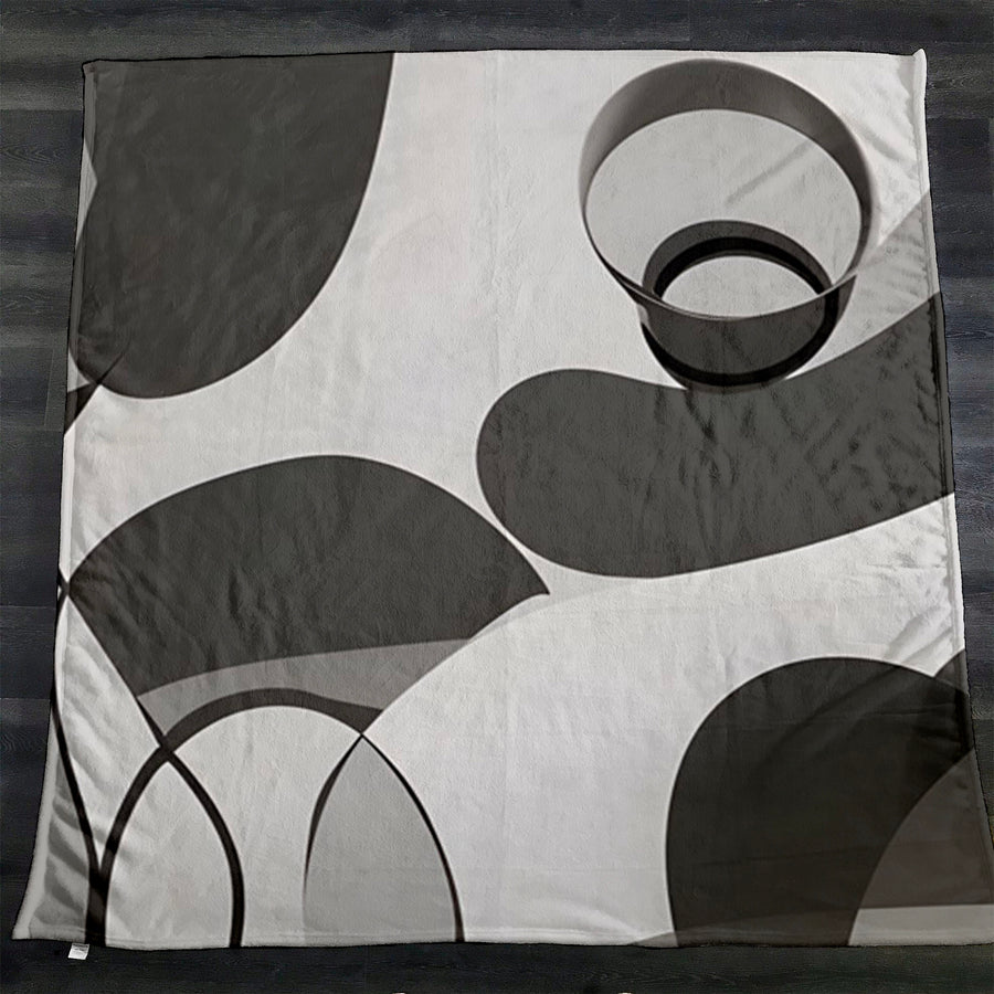Gray Abstract Organic Line Pattern Fleece Sherpa Blanket