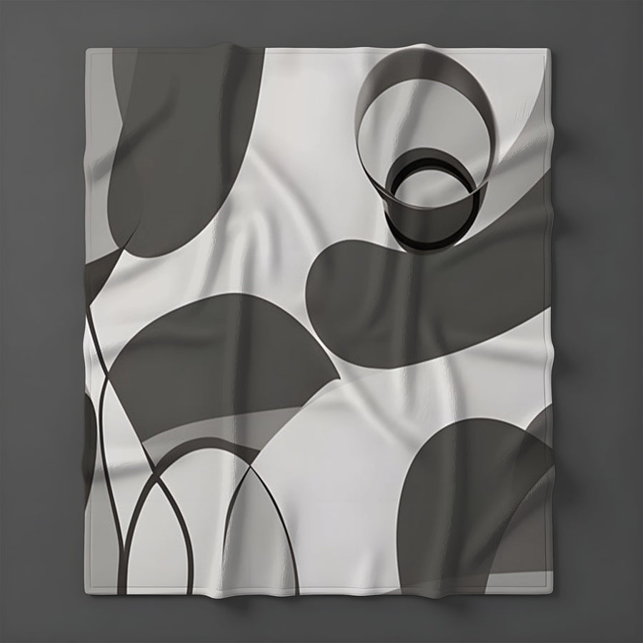 Gray Abstract Organic Line Pattern Fleece Sherpa Blanket