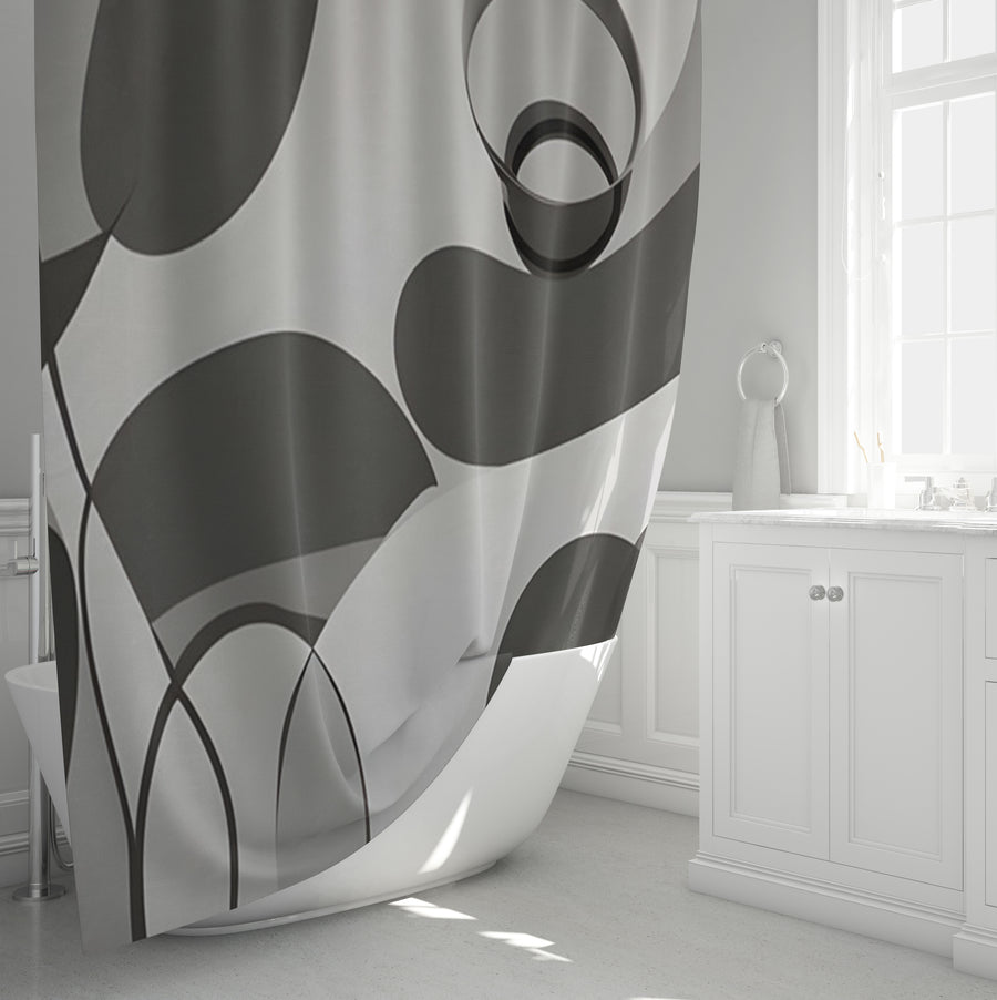 Gray Abstract Organic Line Pattern Shower Curtain
