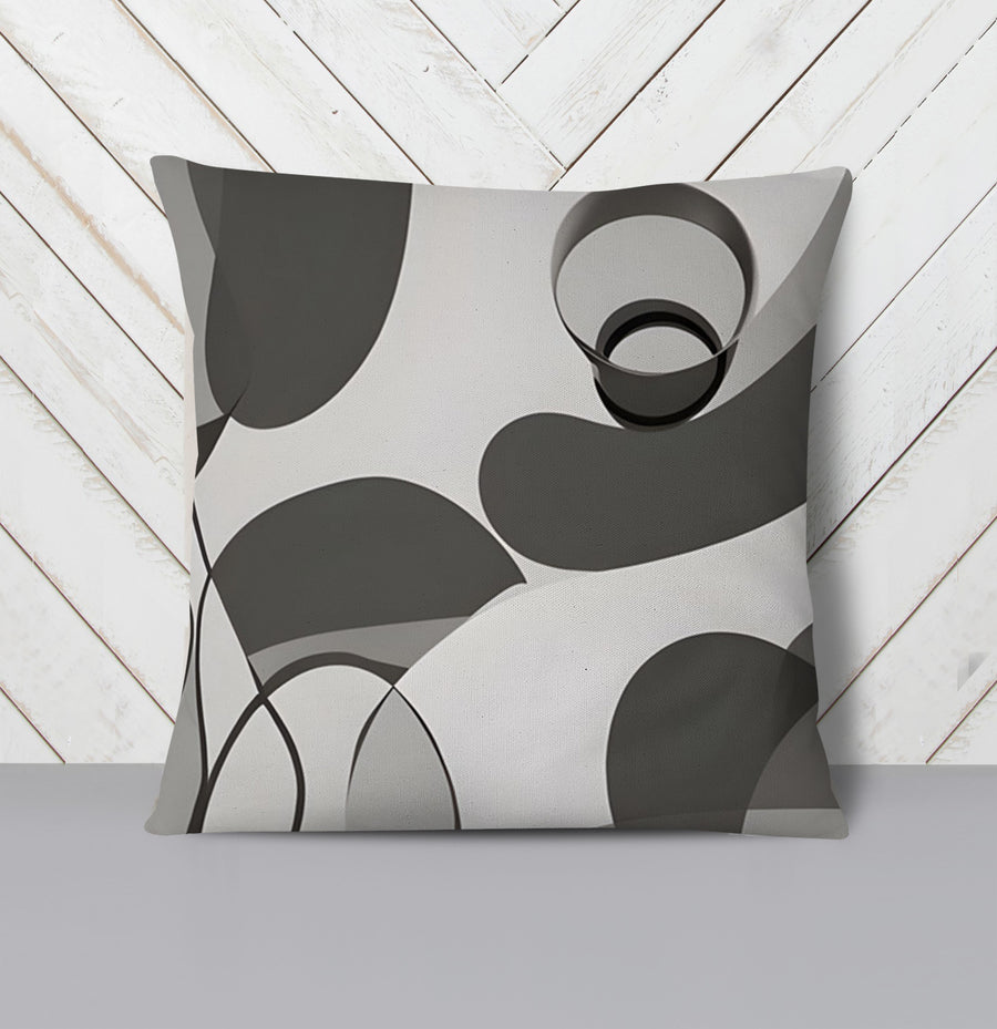 Gray Abstract Organic Line Pattern Throw Pillow Cover