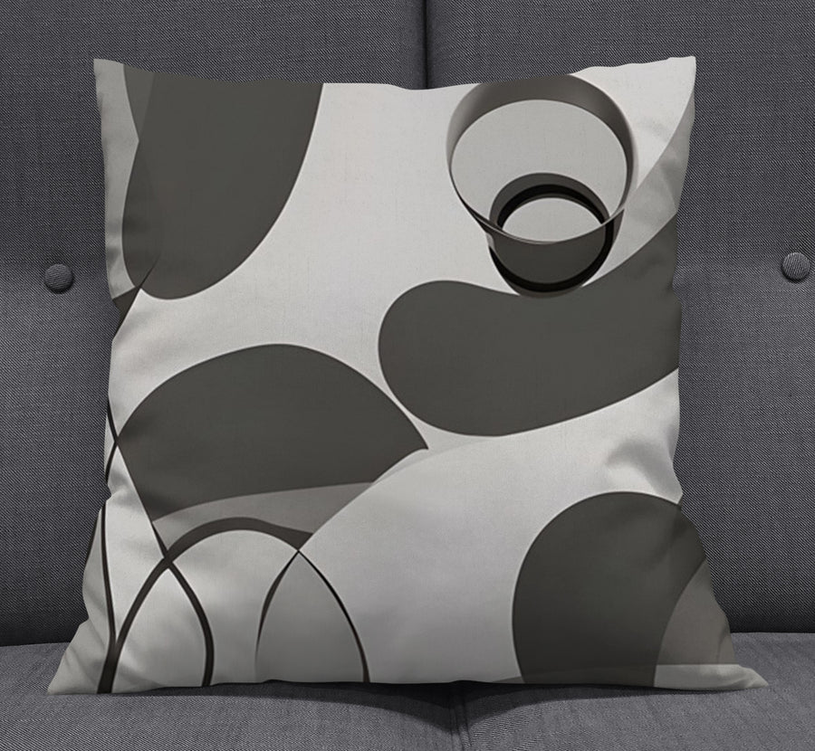 Gray Abstract Organic Line Pattern Throw Pillow Cover