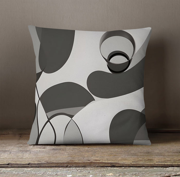 Gray Abstract Organic Line Pattern Throw Pillow Cover
