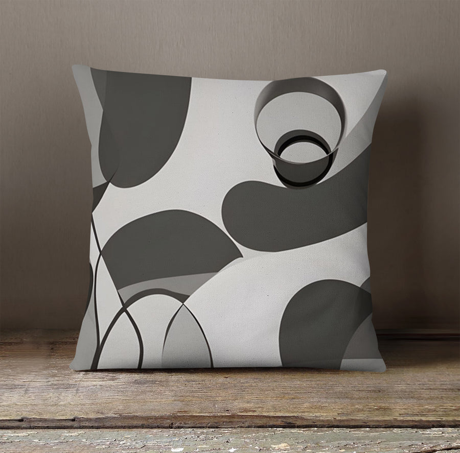 Gray Abstract Organic Line Pattern Throw Pillow Cover