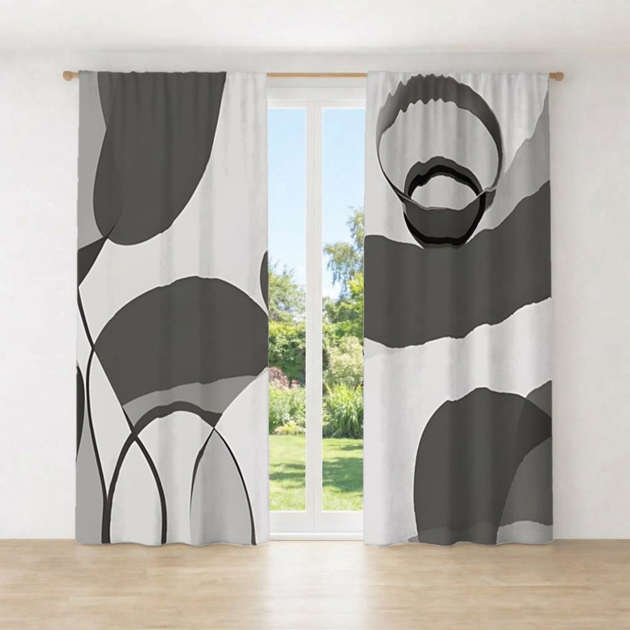 Gray Abstract Organic Line Pattern Window Curtains
