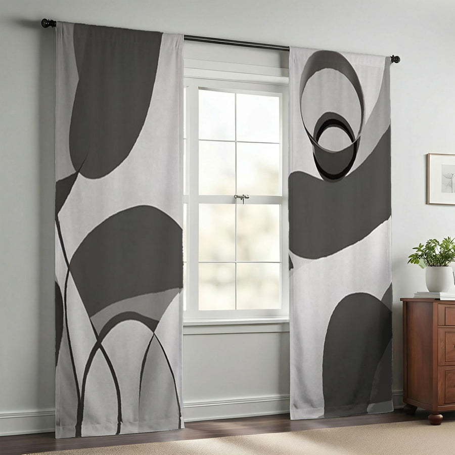 Gray Abstract Organic Line Pattern Window Curtains