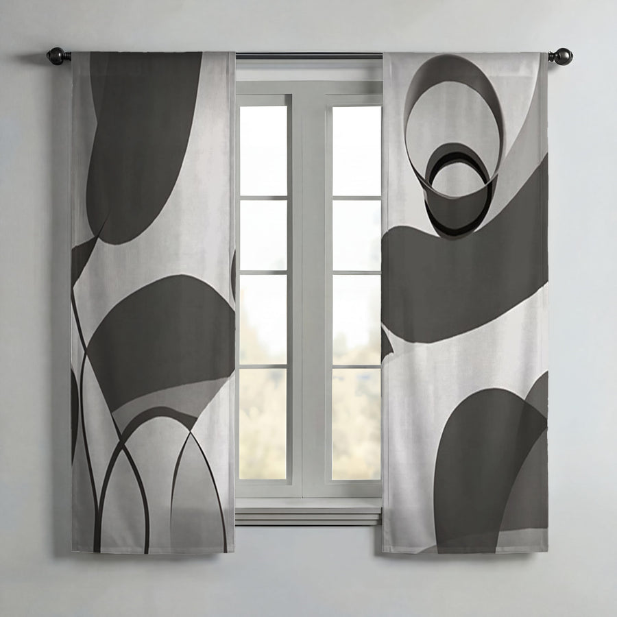 Gray Abstract Organic Line Pattern Window Curtains