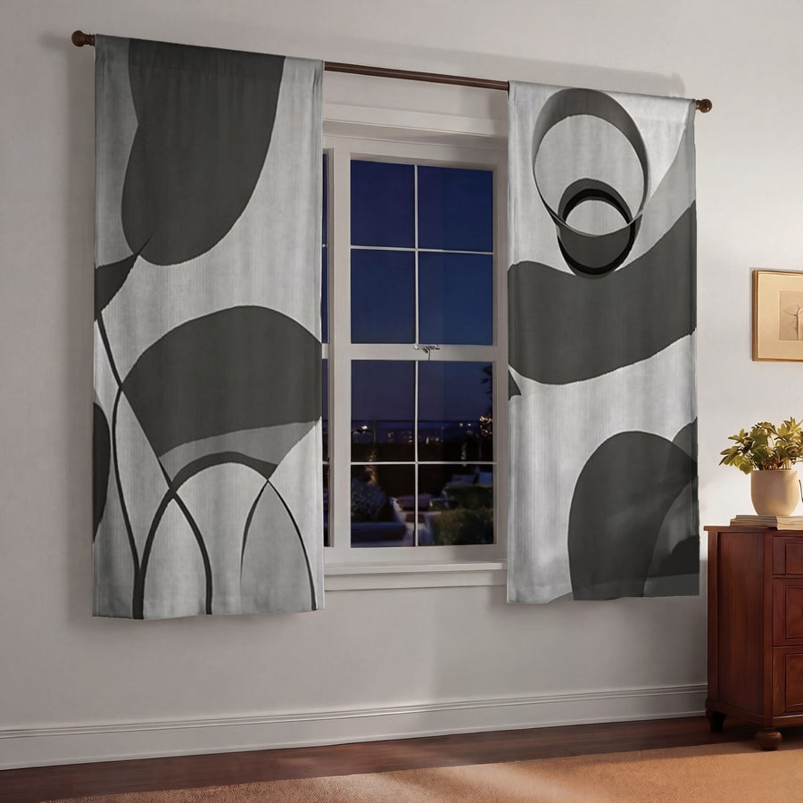 Gray Abstract Organic Line Pattern Window Curtains
