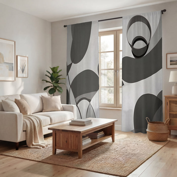 Gray Abstract Organic Line Pattern Window Curtains