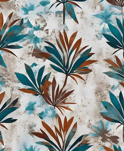Teal and Brown Botanical Pattern