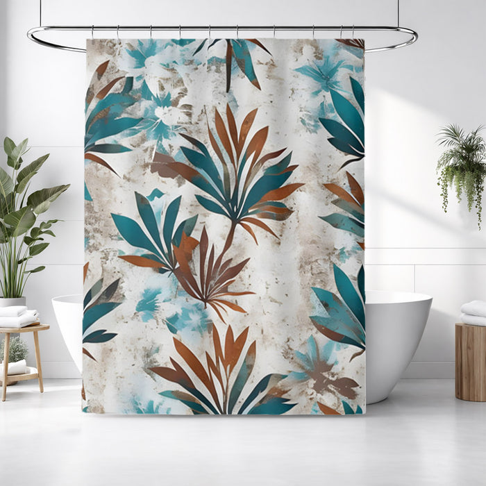Teal and Brown Botanical Pattern Shower Curtain