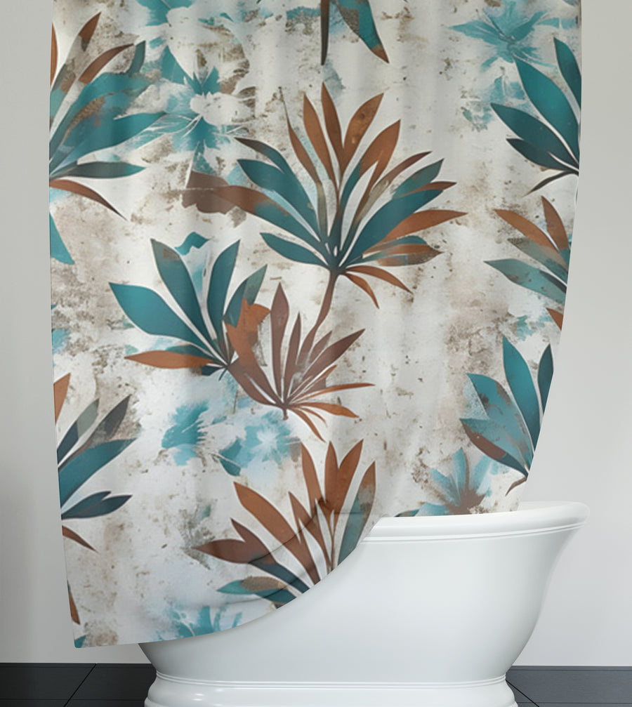 Teal and Brown Botanical Pattern Shower Curtain