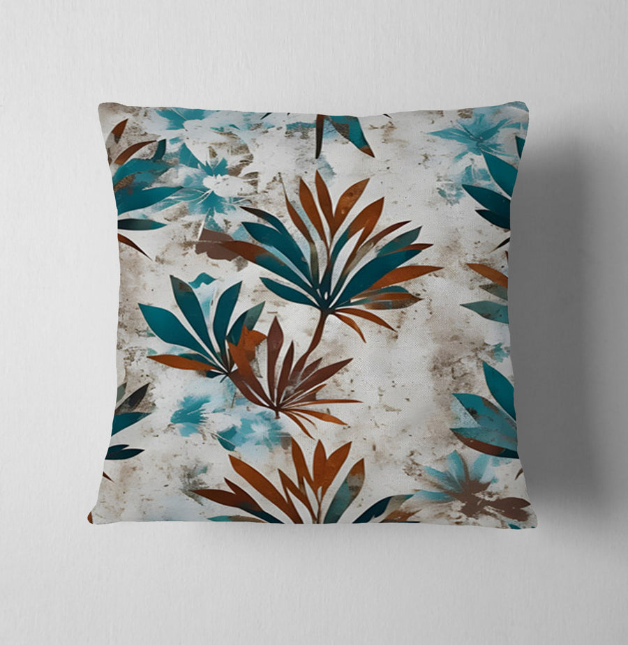 Teal and Brown Botanical Pattern Throw Pillow Cover