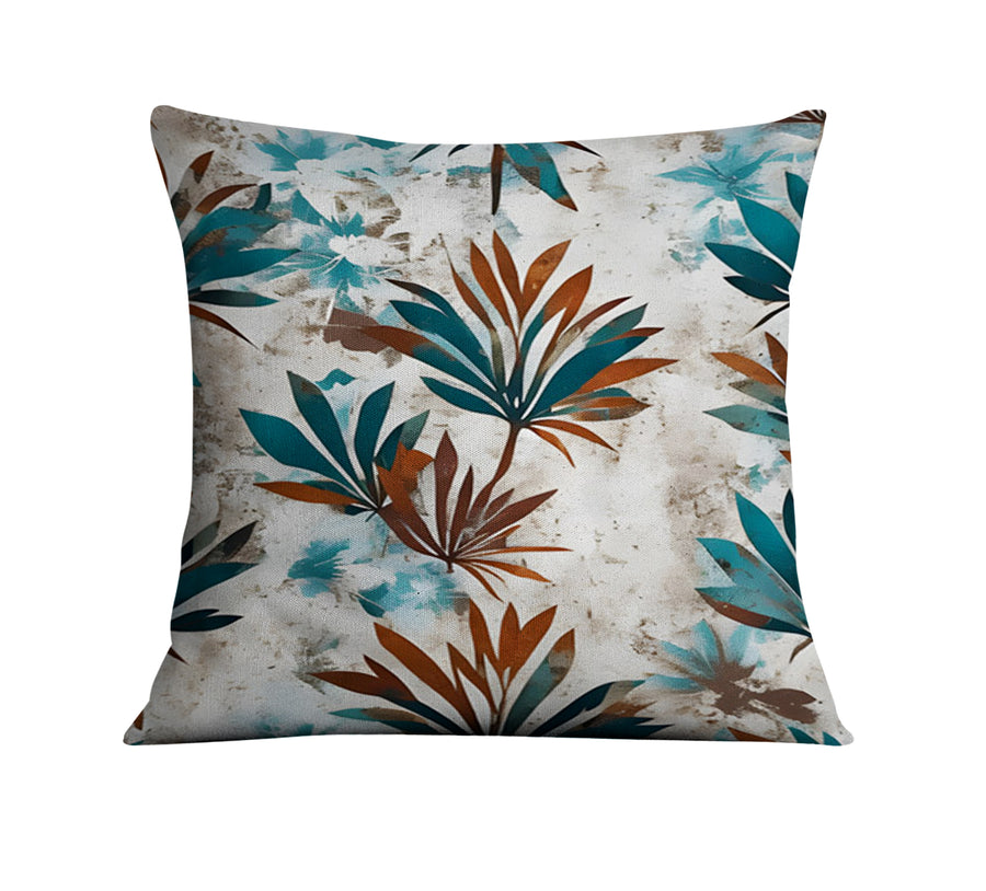 Teal and Brown Botanical Pattern Throw Pillow Cover