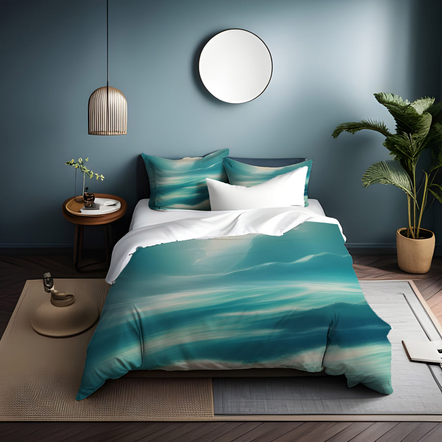 Teal Ocean Mist Landscape Artwork Duvet Cover