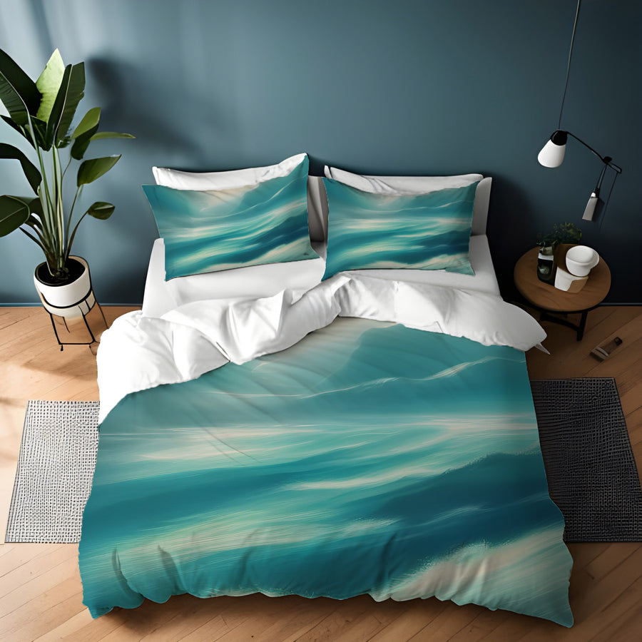 Teal Ocean Mist Landscape Artwork Duvet Cover
