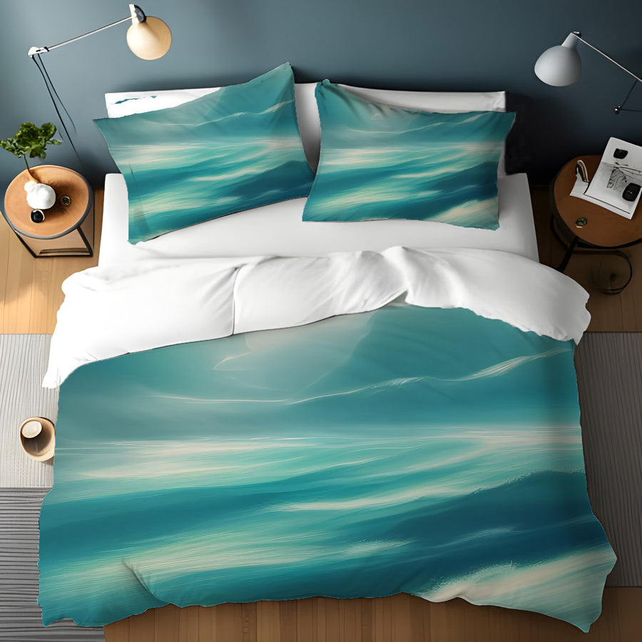 Teal Ocean Mist Landscape Artwork Duvet Cover
