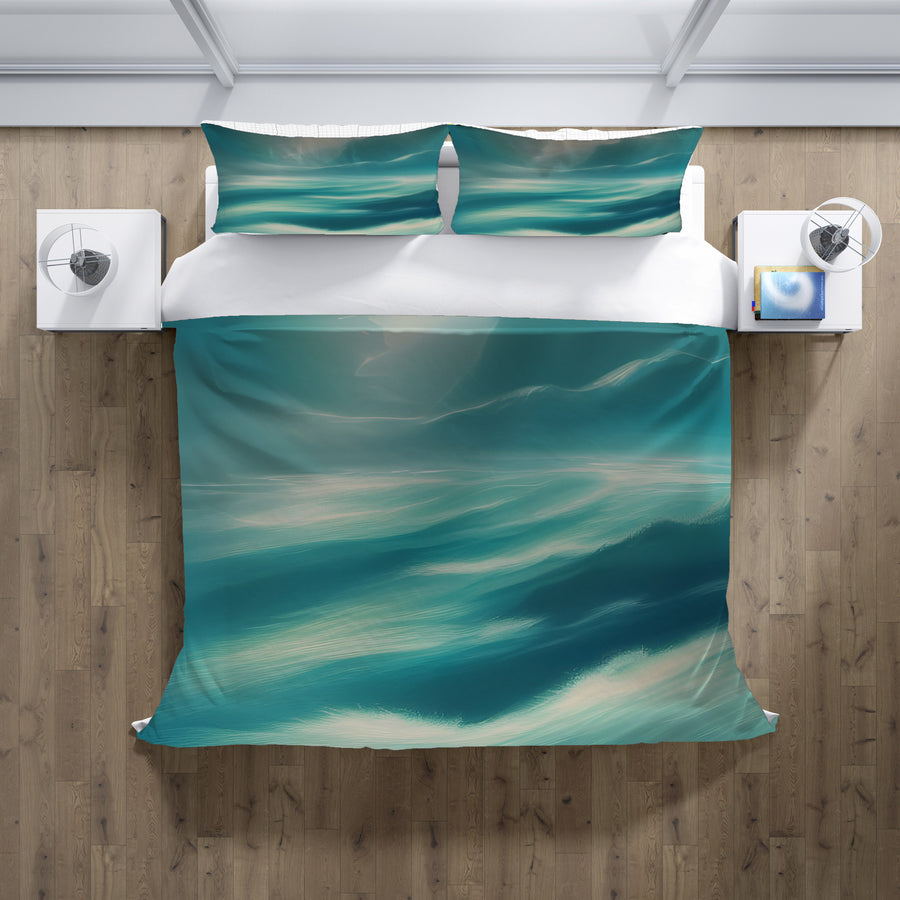 Teal Ocean Mist Landscape Artwork Duvet Cover