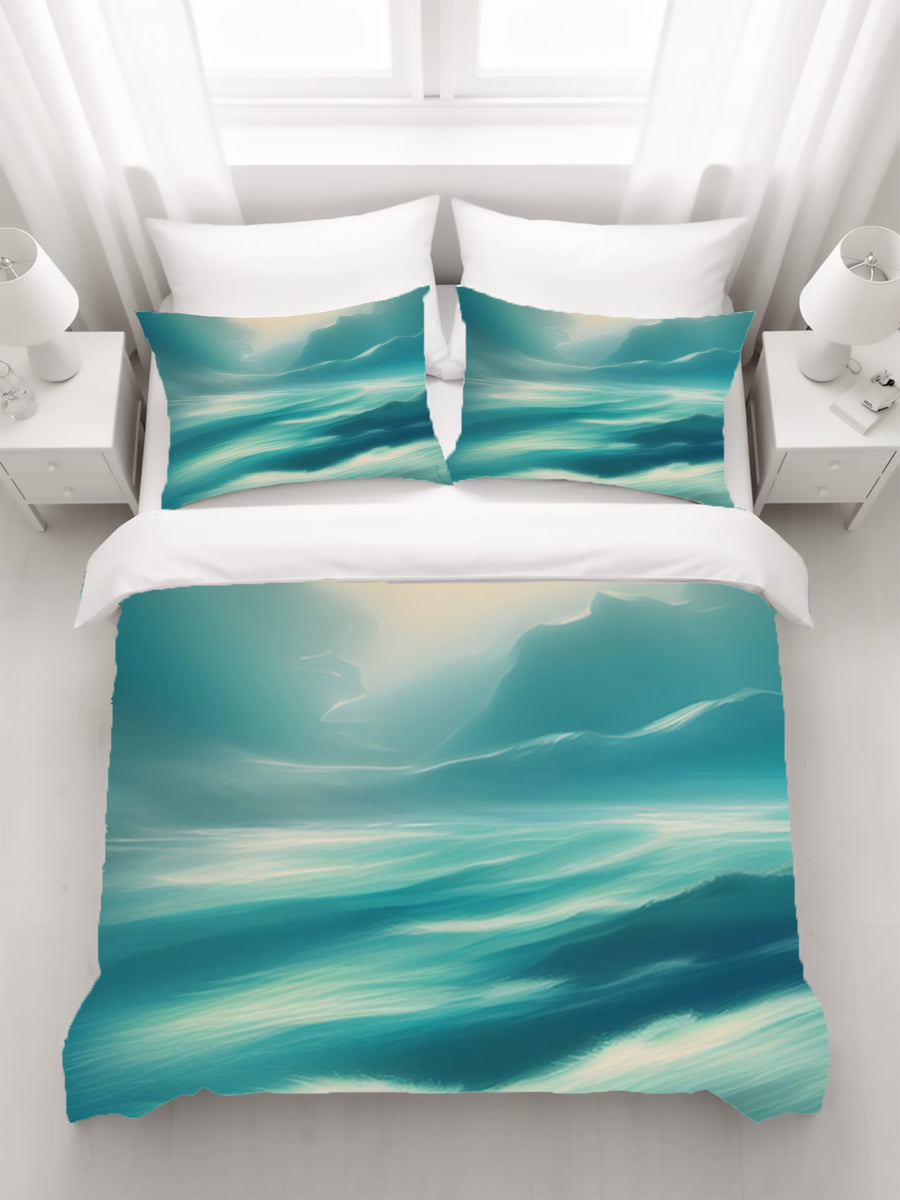 Teal Ocean Mist Landscape Artwork Duvet Cover