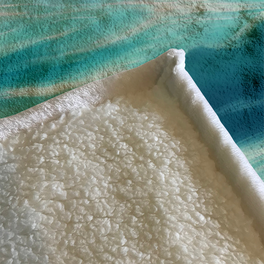 Teal Ocean Mist Landscape Artwork Fleece Sherpa Blanket