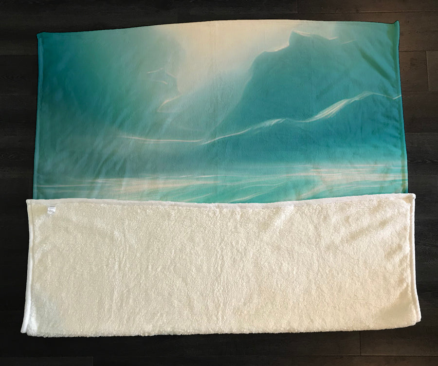 Teal Ocean Mist Landscape Artwork Fleece Sherpa Blanket