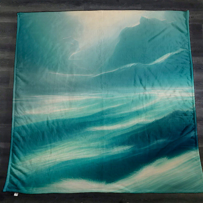 Teal Ocean Mist Landscape Artwork Fleece Sherpa Blanket
