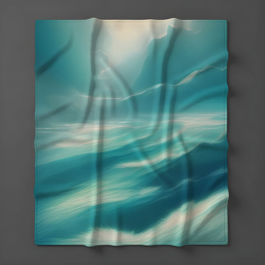Teal Ocean Mist Landscape Artwork Fleece Sherpa Blanket