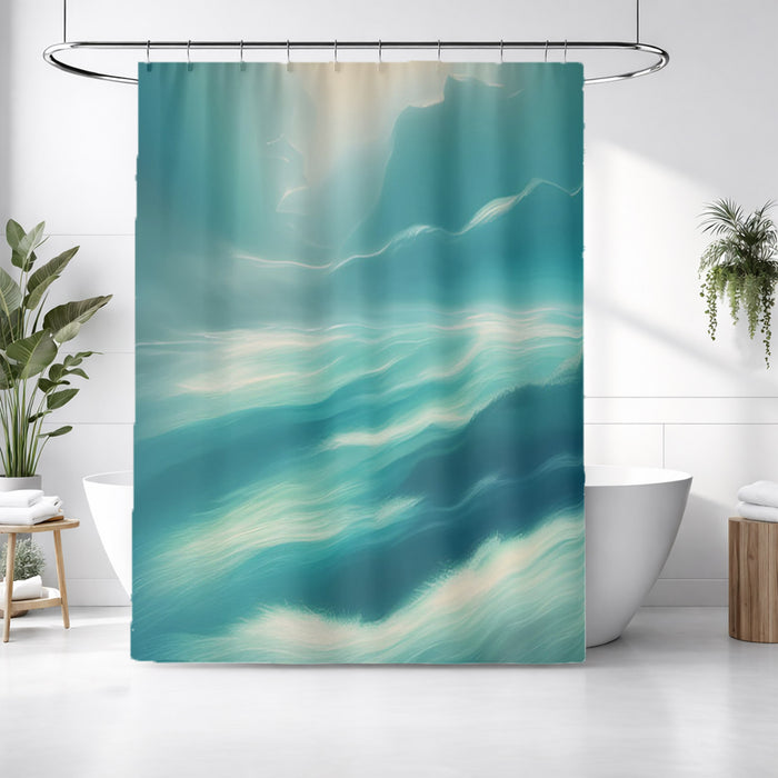 Teal Ocean Mist Landscape Artwork Shower Curtain