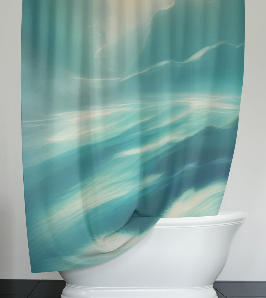 Teal Ocean Mist Landscape Artwork Shower Curtain