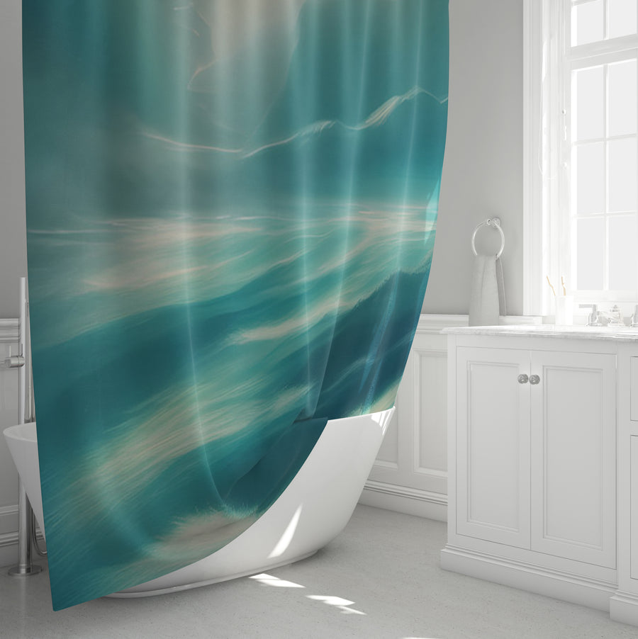 Teal Ocean Mist Landscape Artwork Shower Curtain