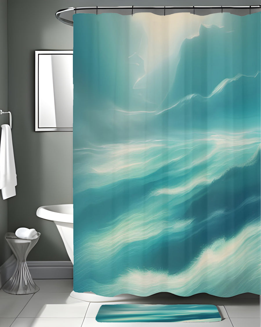Teal Ocean Mist Landscape Artwork Shower Curtain